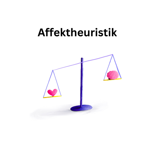 Titled “Affektheuristik”: a balance scale tipping towards a heart, a brain on the higher pan