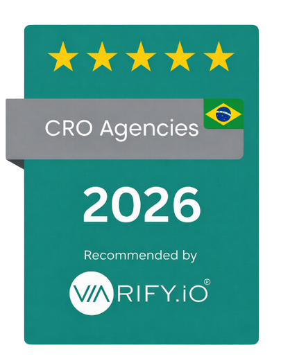 Varify.io badge "CRO Agencies 2026" with five stars and the Brazilian flag