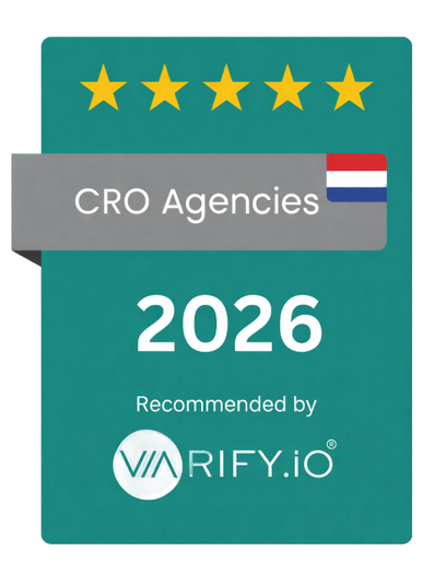 Varify.io badge "CRO Agencies 2026" with five stars and the Dutch flag