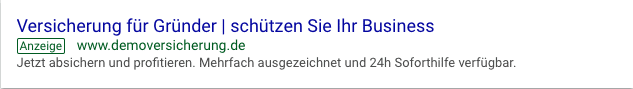 Search ad "Versicherung für Gründer | schützen Sie Ihr Business"