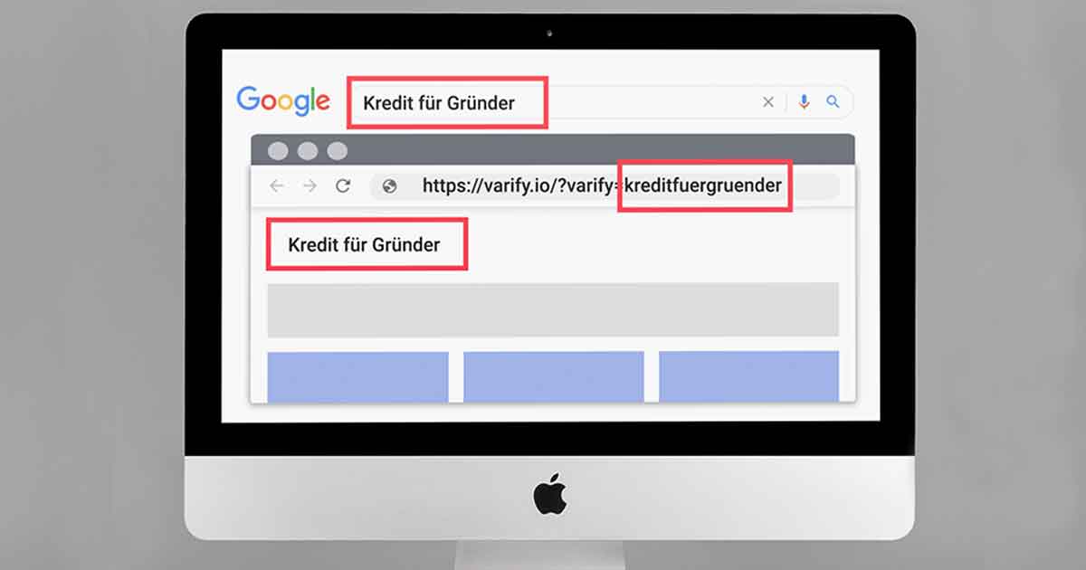 Search for "Kredit für Gründer": the term appears in the URL parameter and again as the page headline