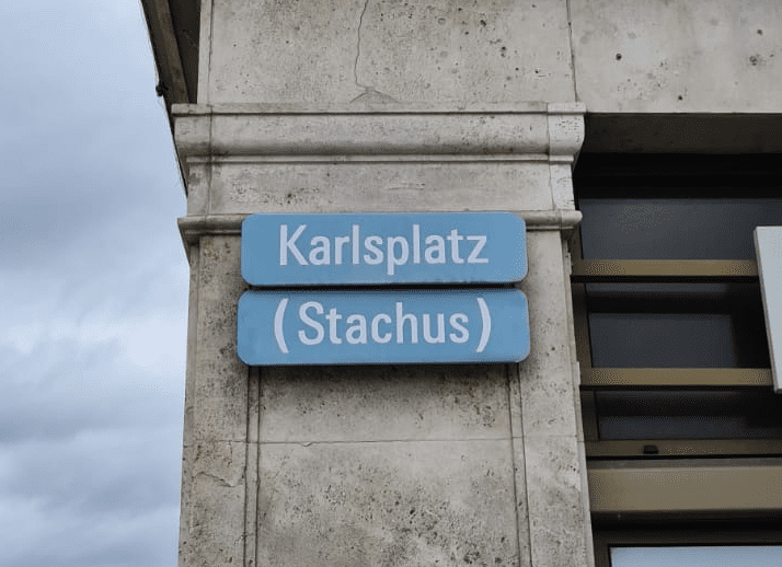 Munich street sign reading Karlsplatz (Stachus)