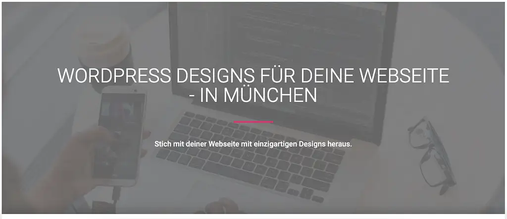 The same landing page with the headline swapped to "WordPress Designs für deine Webseite - in München"