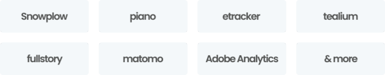 Snowplow, piano, etracker, tealium, fullstory, matomo, Adobe Analytics e mais