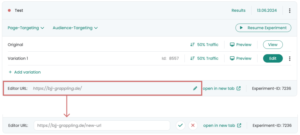 Edit experiment URL - Varify.io - A/B Testing Platform